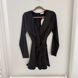 Altar’d State Black Romper Silk Feel Satin Long Sleeved LBD S